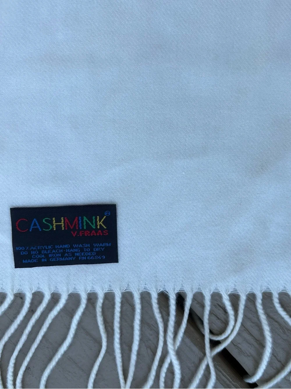 NWT V.FRAAS White Fringe Wrap Scarf, Size: 54”L x 10”W